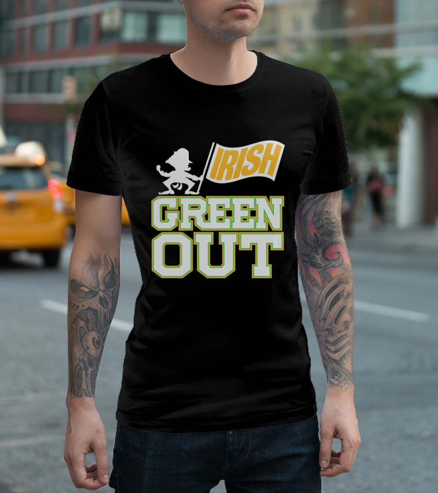 Notre Dame Fighting Irish Green Out Iconic Leprechaun Flag T-Shirt