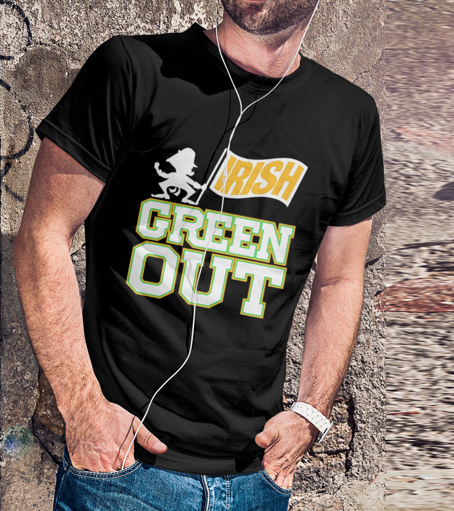 Notre Dame Fighting Irish Green Out Iconic Leprechaun Flag T-Shirt