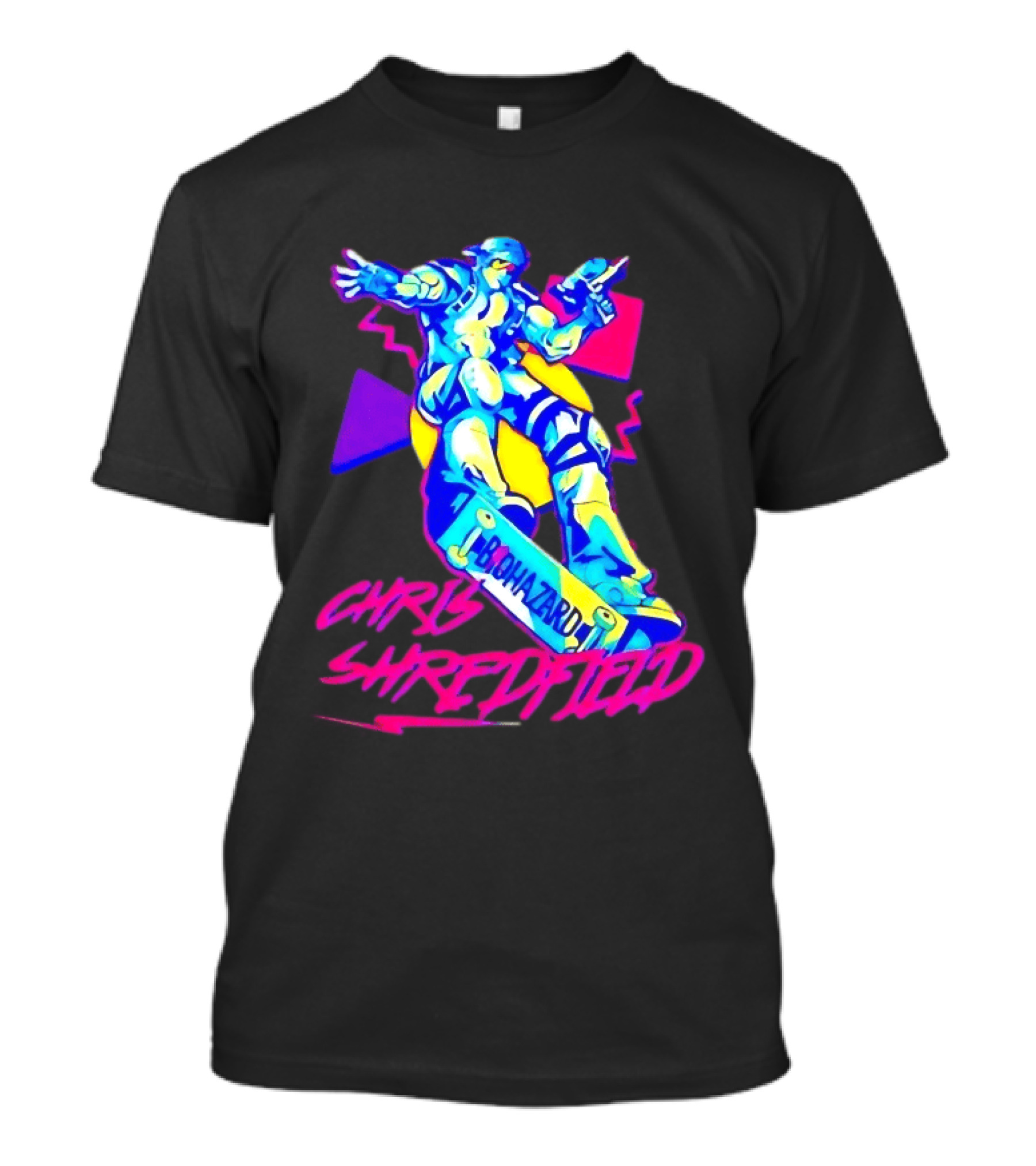 Chris Shredfield Brohazard Skateboarding Robot Neon T-Shirt