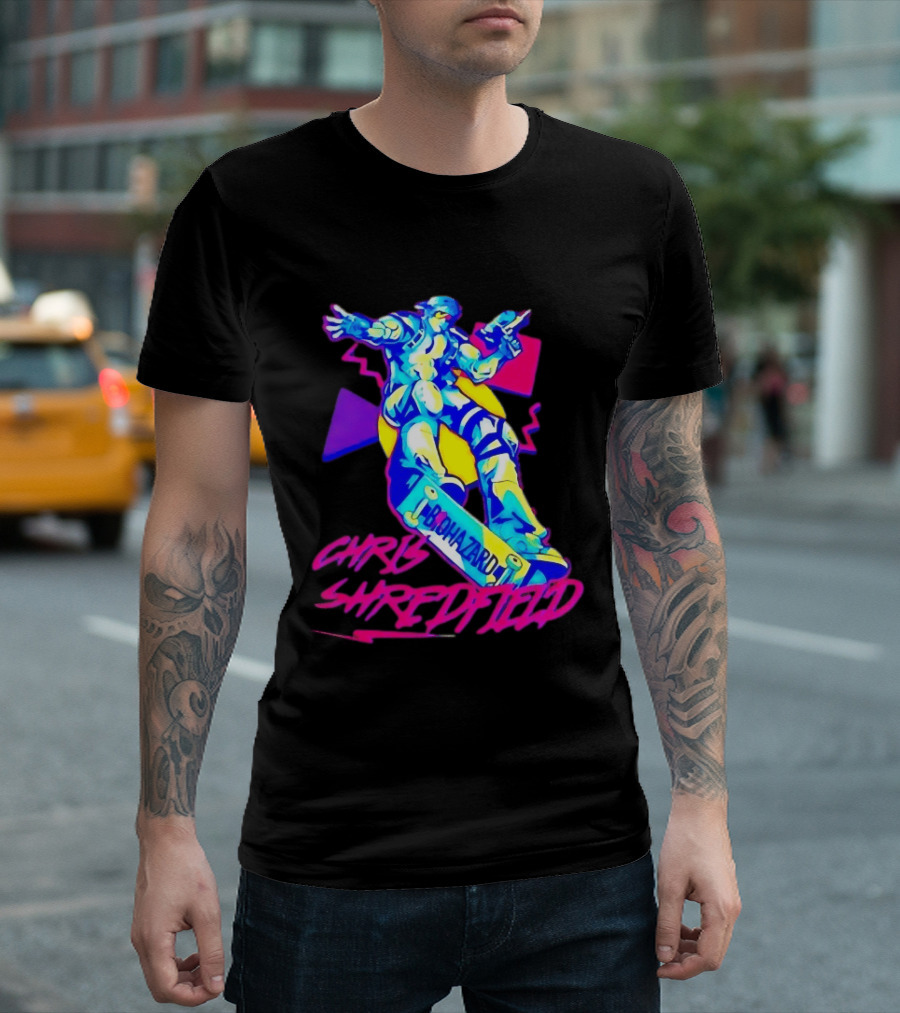 Chris Shredfield Brohazard Skateboarding Robot Neon T-Shirt