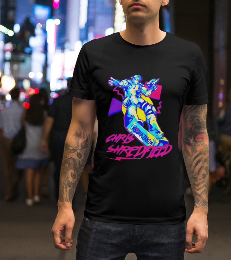 Chris Shredfield Brohazard Skateboarding Robot Neon T-Shirt
