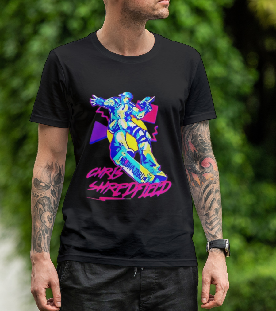 Chris Shredfield Brohazard Skateboarding Robot Neon T-Shirt