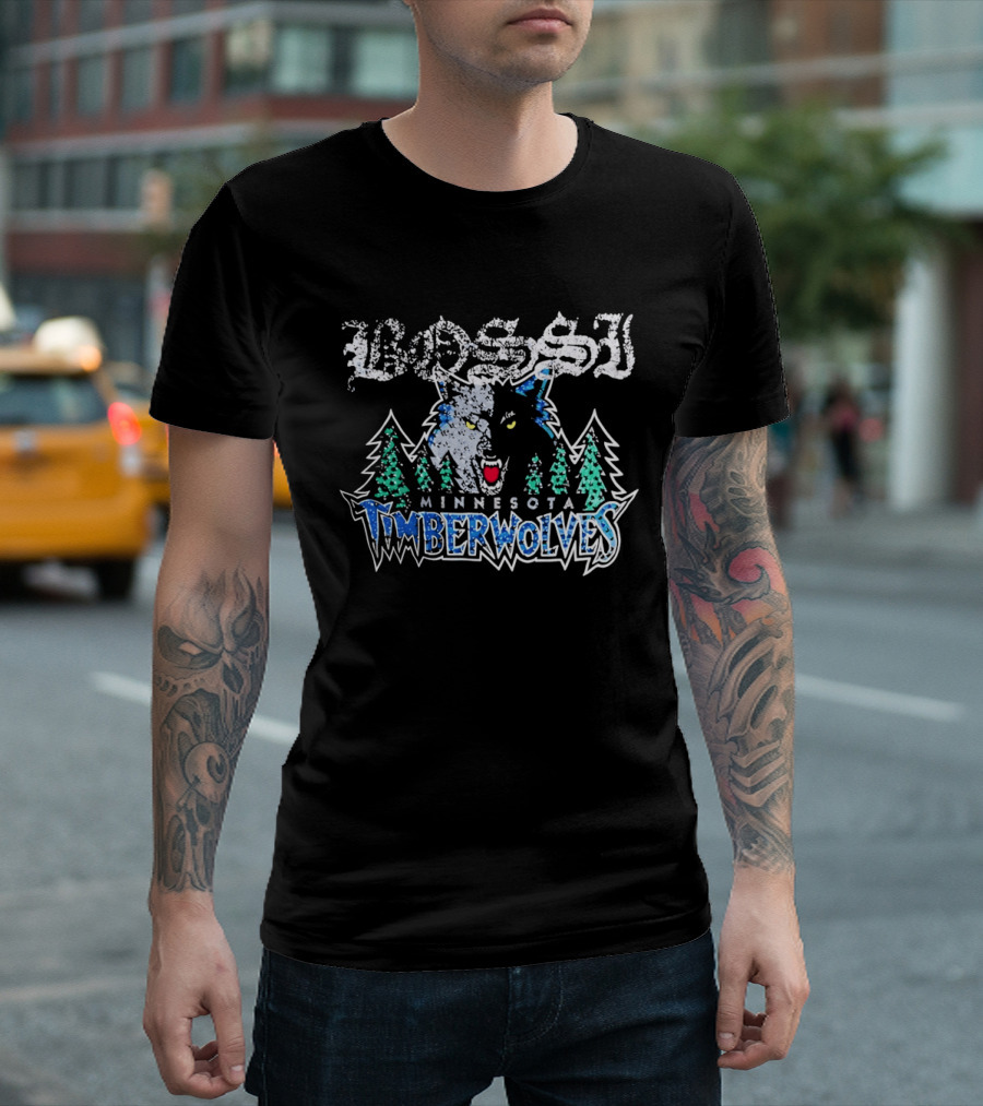 Bossi Minnesota Timberwolves Wolf And Trees T-Shirt