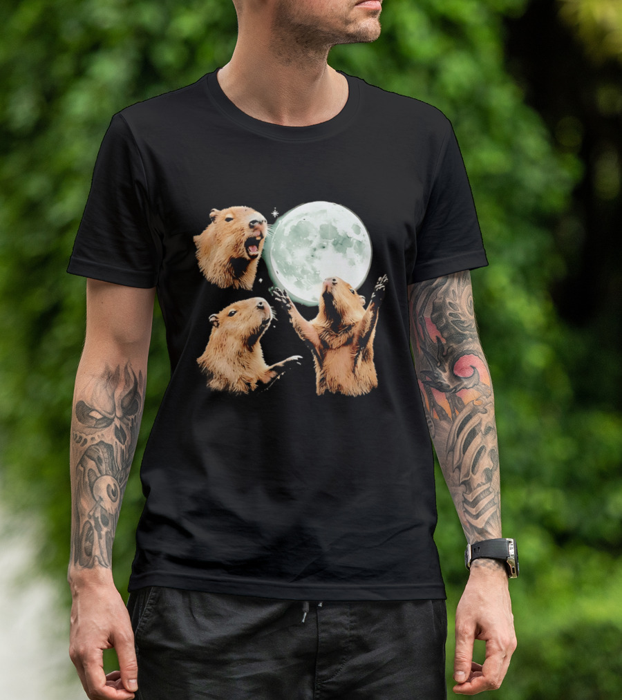 Capybara Howling At Full Moon Tranquility T-Shirt