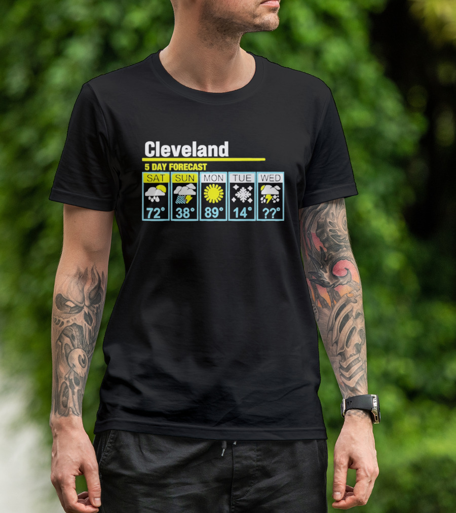 Cleveland 5 Day Forecast Weather Humor Cold Snow Thunderstorm T-Shirt
