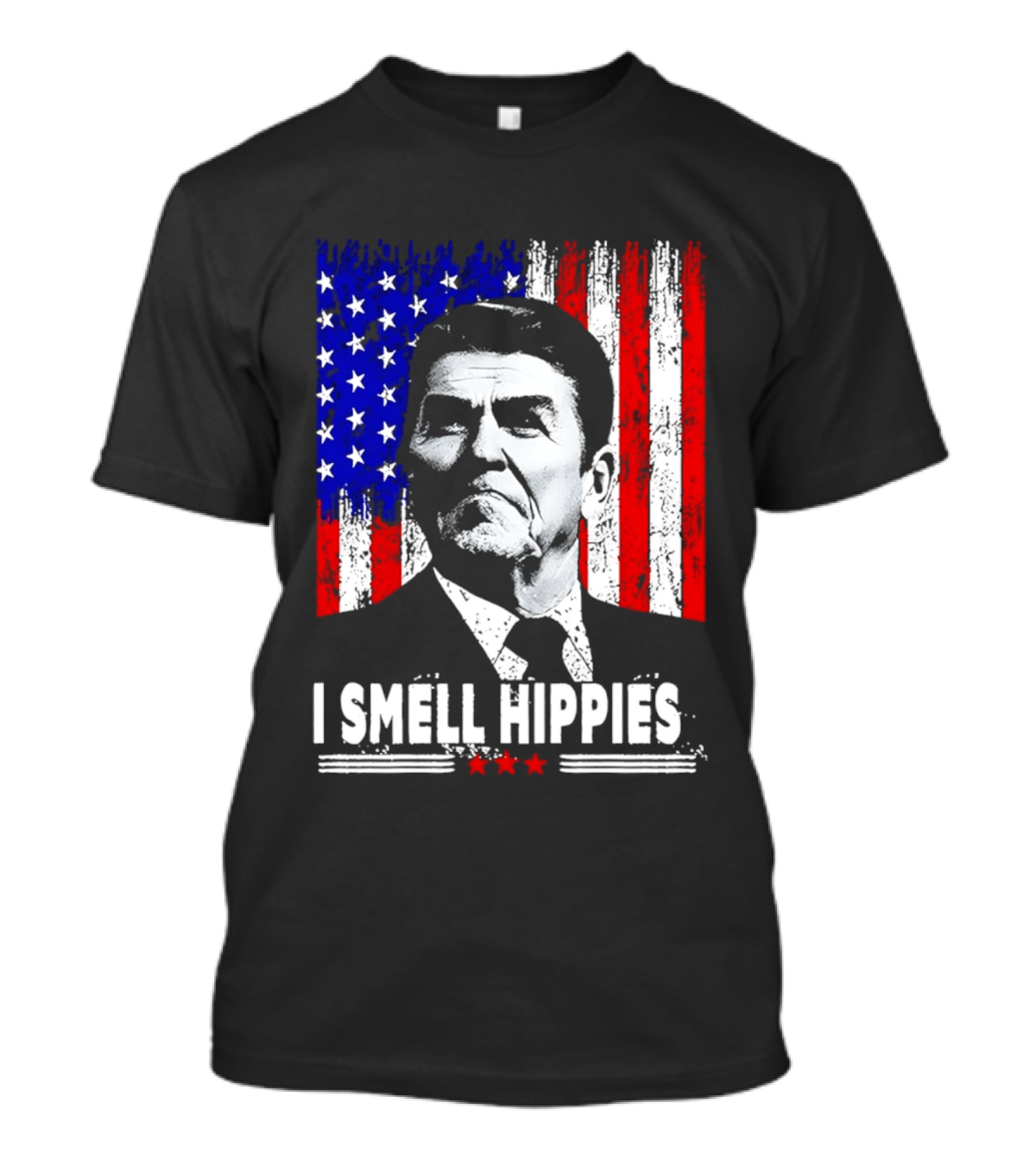 I Smell Hippies Reagan USA Flag Stars And Stripes T-Shirt