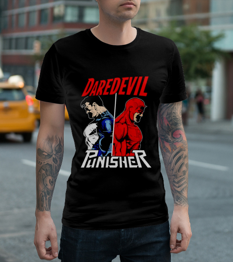 Daredevil Punisher Split Silhouette Marvel Characters T-Shirt