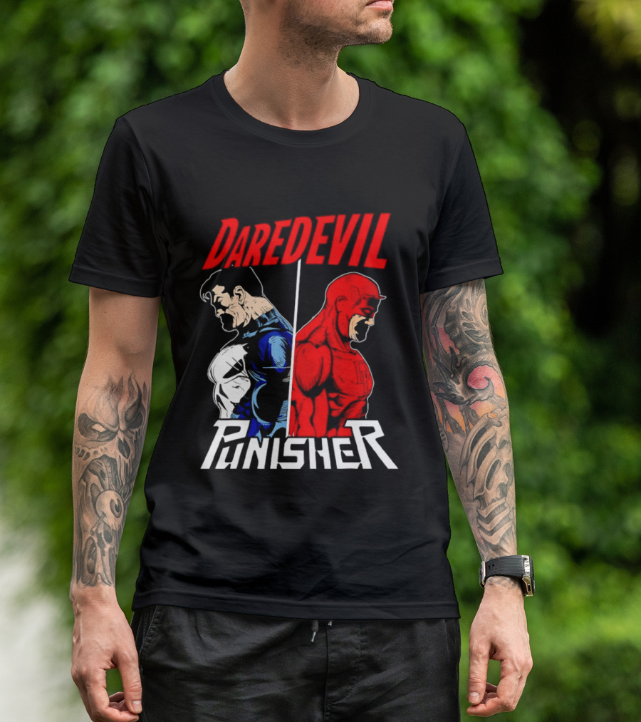 Daredevil Punisher Split Silhouette Marvel Characters T-Shirt