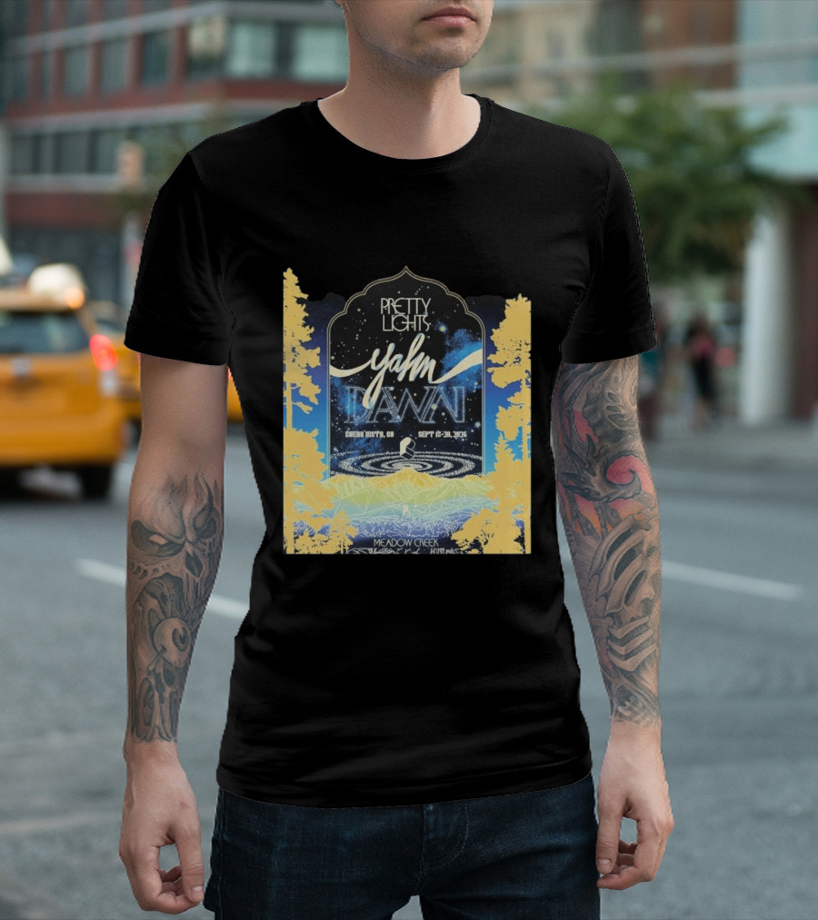 Pretty Lights Yahn Dawn 2026 Buena Vista Colorado Meadow Creek September 18 20 Event T-Shirt