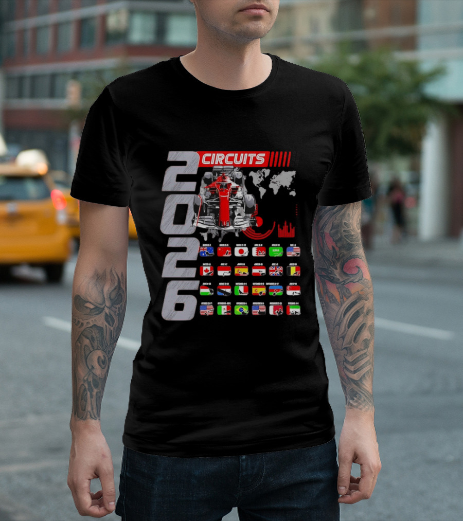 2026 Formula Racing Car Circuit Calendar With Country Flags T-Shirt