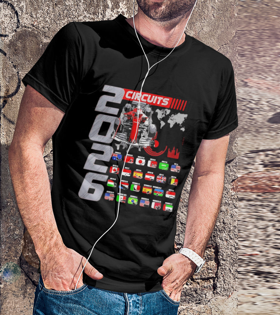 2026 Formula Racing Car Circuit Calendar With Country Flags T-Shirt
