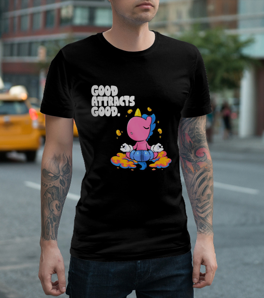 Good Attracts Good Unicorn Cartoon Meditation Coins T-Shirt