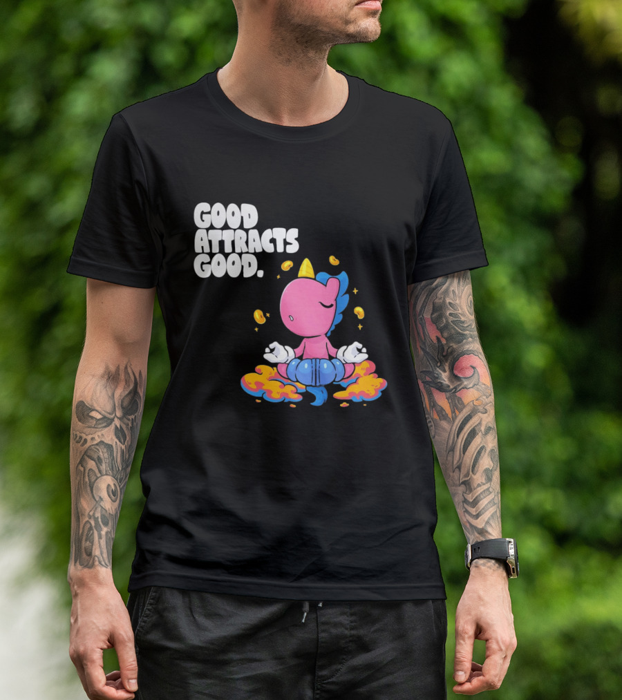 Good Attracts Good Unicorn Cartoon Meditation Coins T-Shirt