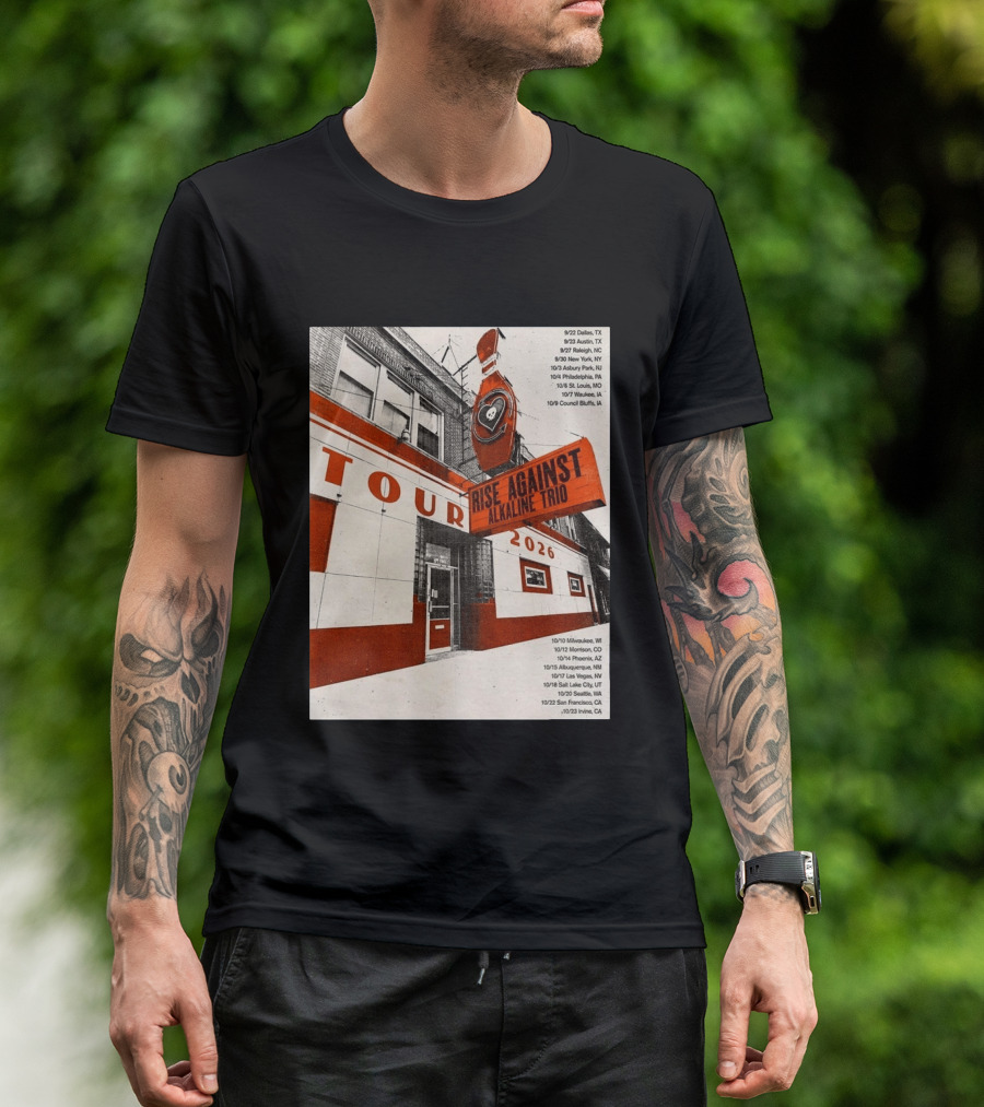 Rise Against Alkaline Trio Tour 2026 North America Dates Dallas Austin Chicago Seattle T-Shirt