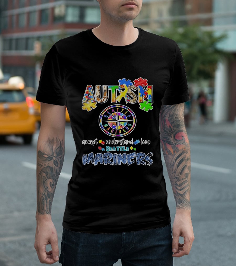 Seattle Mariners Autism Awareness Accept Understand Love Puzzle Pieces 2026 T-Shirt