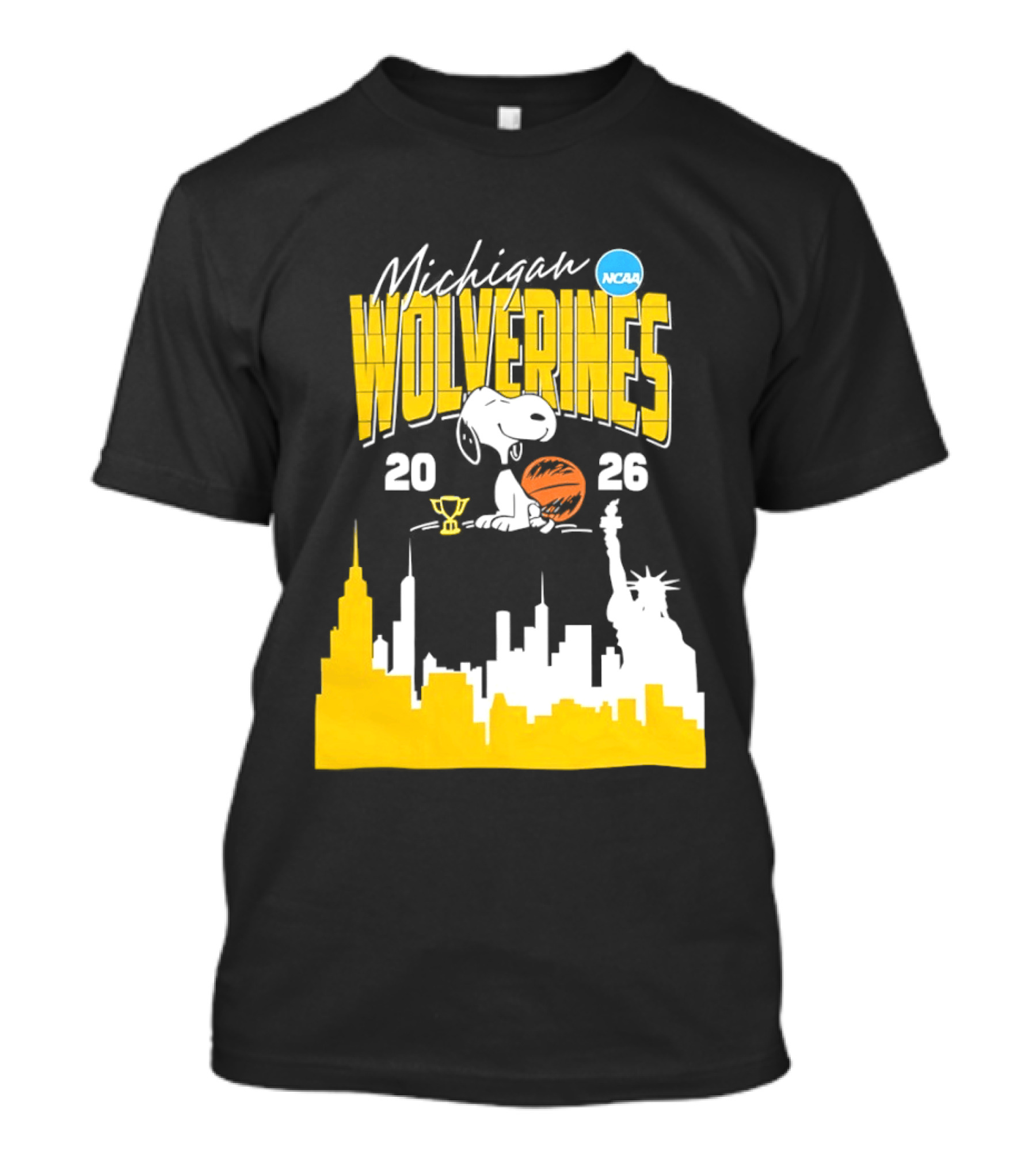 Michigan Wolverines NCAA Basketball Snoopy City Skyline 2026 T-Shirt