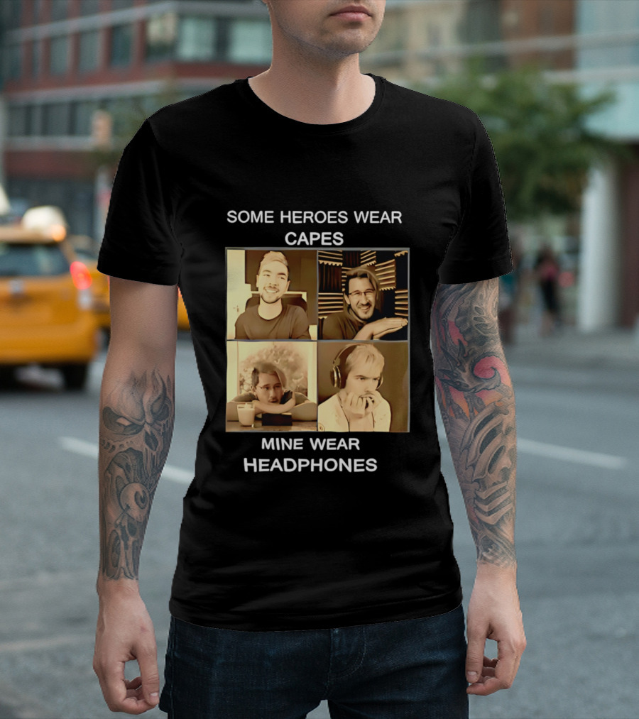 Some Heroes Wear Capes Mine Wear Headphones Retro Style Gamer T-Shirt