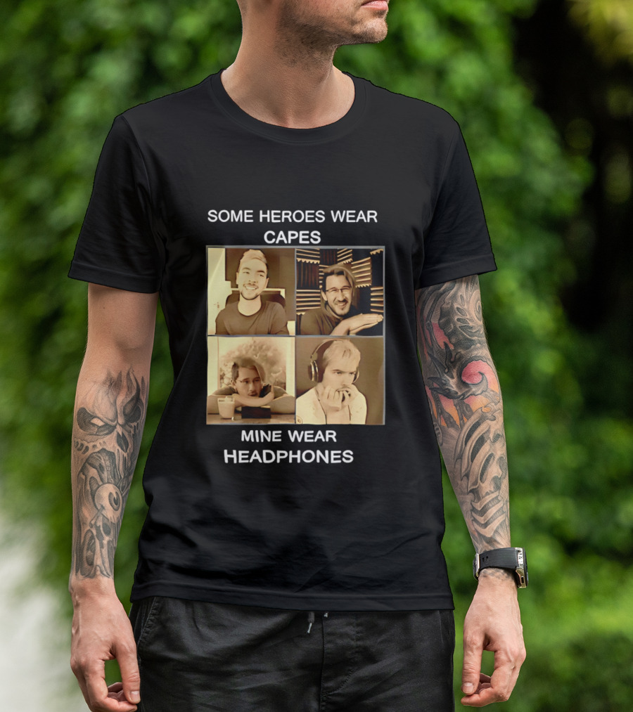 Some Heroes Wear Capes Mine Wear Headphones Retro Style Gamer T-Shirt