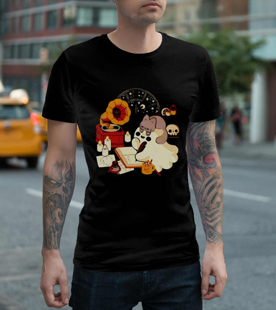 Spooky Ghost Lofi Aesthetic With Gramophone And Skulls T-Shirt