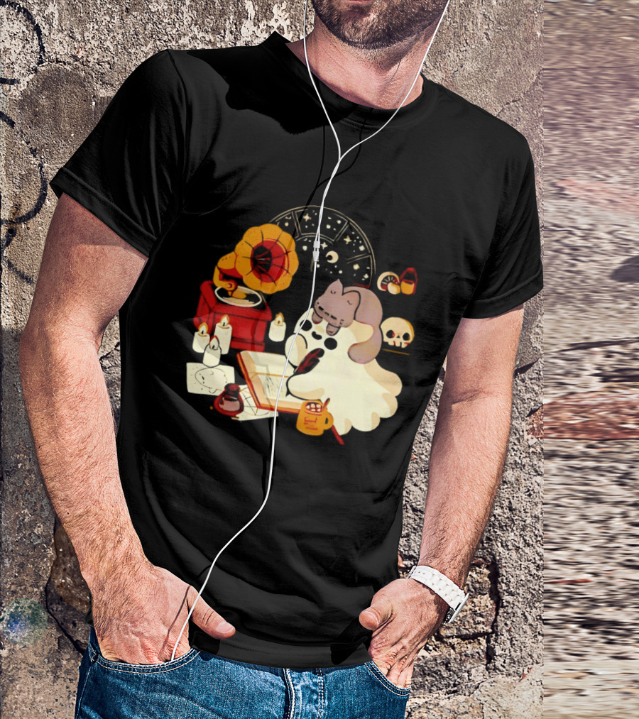Spooky Ghost Lofi Aesthetic With Gramophone And Skulls T-Shirt