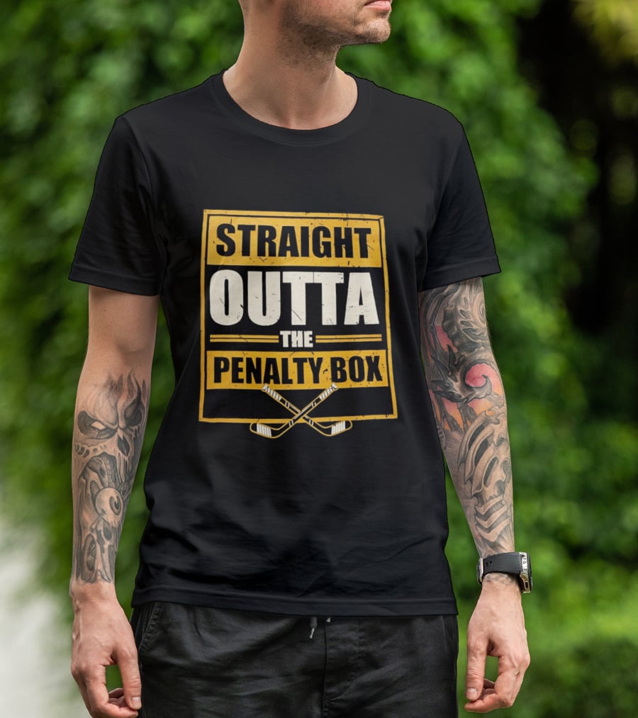 Straight Outta The Penalty Box Hockey Crossed Sticks T-Shirt