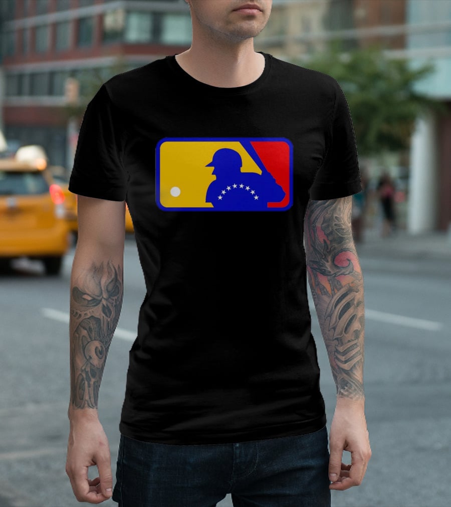 Venezuelan Baseball Player Silhouette With MLB Colors And Stars T-Shirt