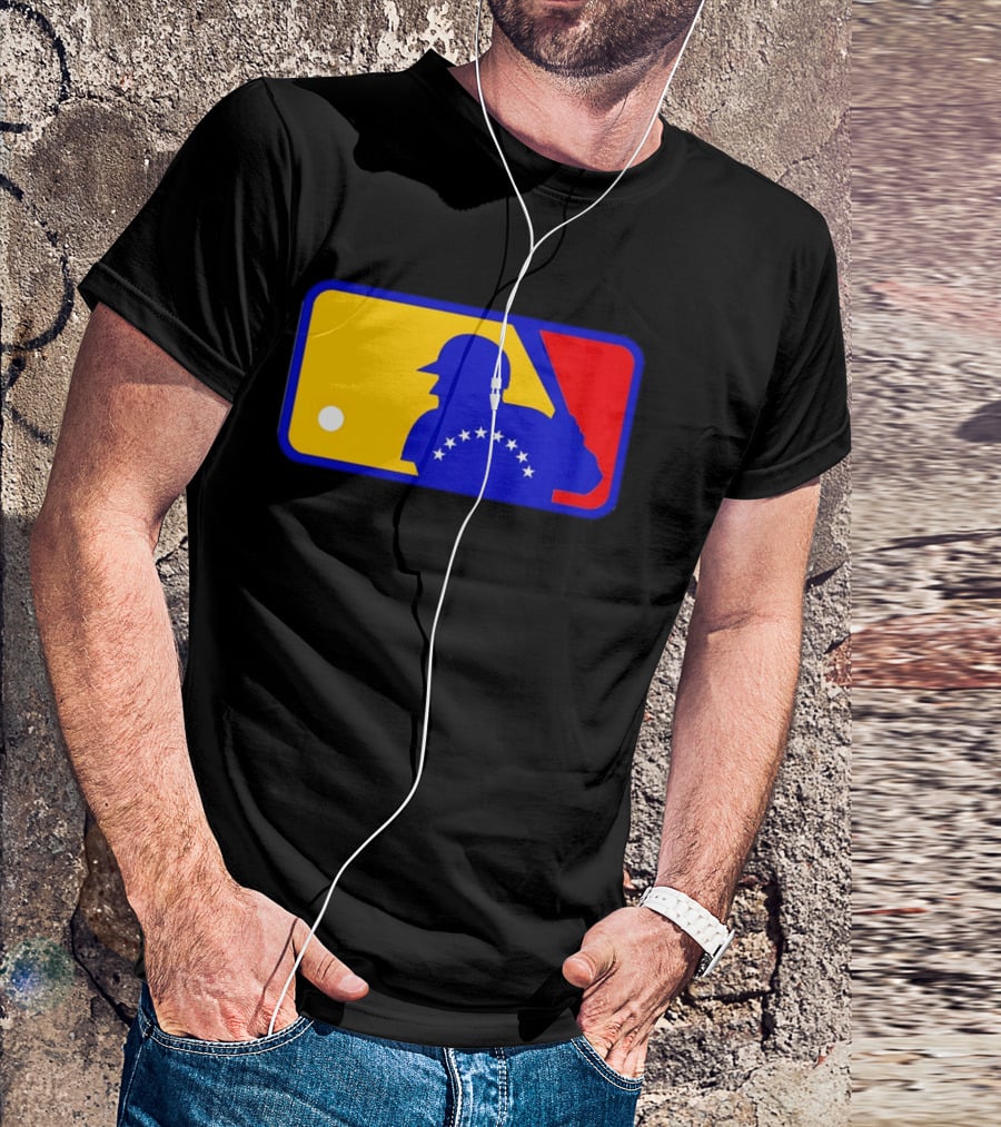 Venezuelan Baseball Player Silhouette With MLB Colors And Stars T-Shirt