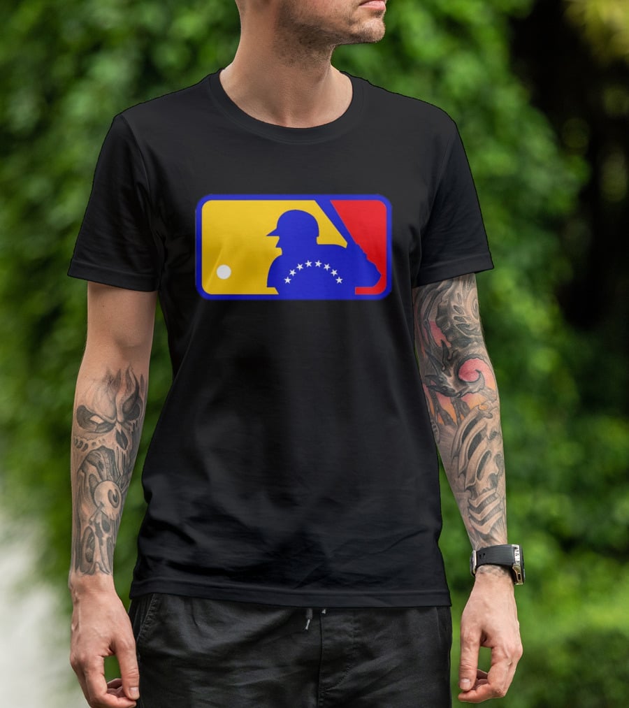 Venezuelan Baseball Player Silhouette With MLB Colors And Stars T-Shirt