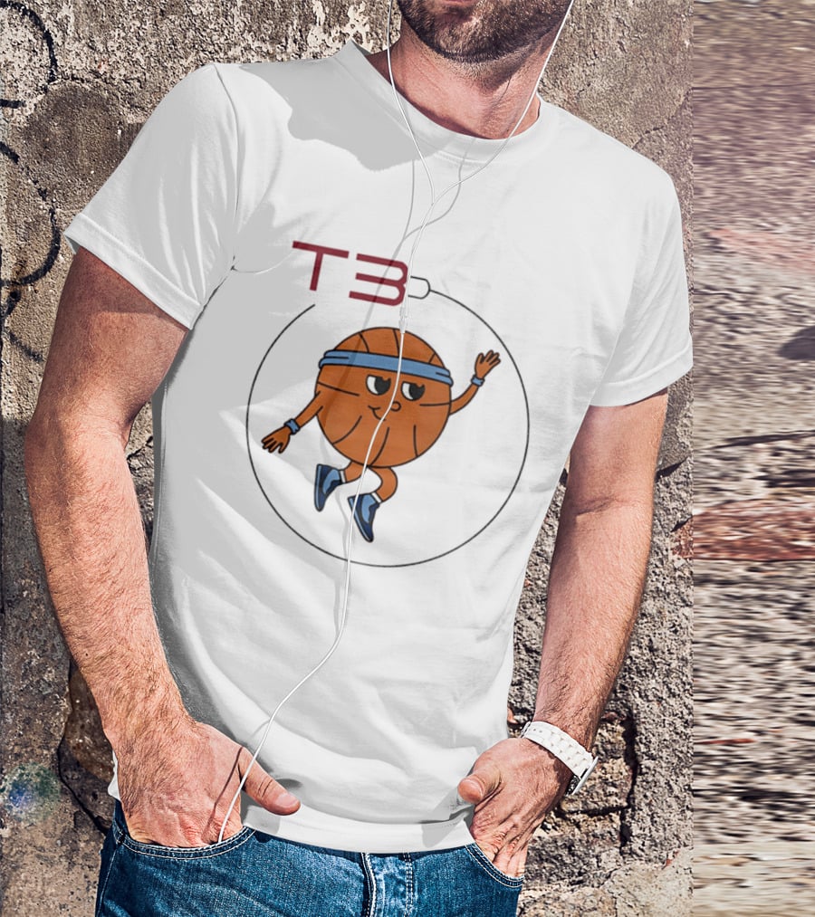 T3 Basketball Cartoon Character In Headband And Sneakers T-Shirt