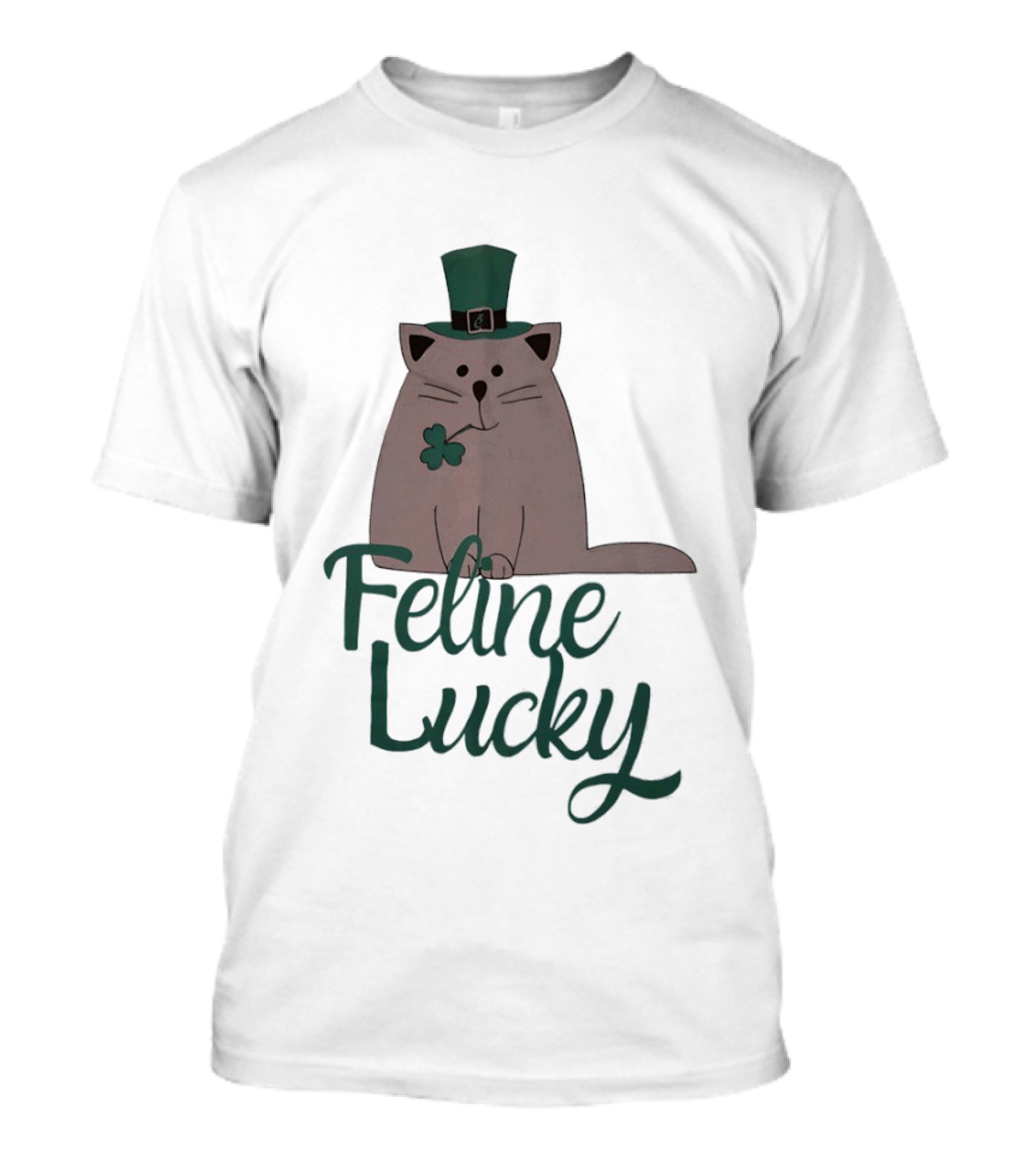 St Patrick's Day Feline Lucky Cat With Shamrock Hat T-Shirt