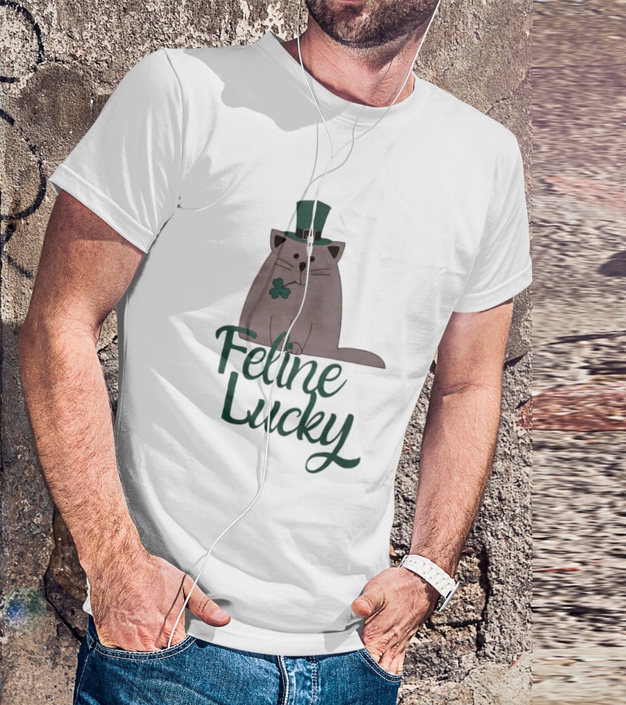 St Patrick's Day Feline Lucky Cat With Shamrock Hat T-Shirt