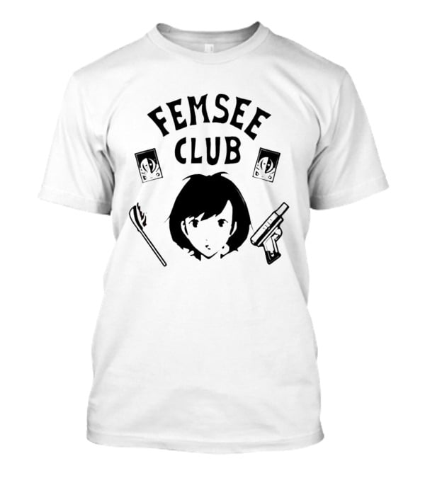Femsee Club Anime Character With Gun And Card T-Shirt