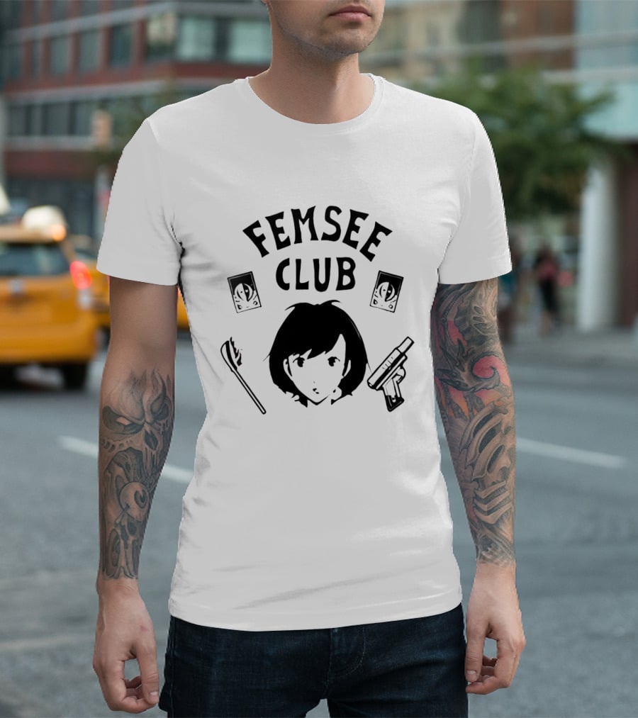 Femsee Club Anime Character With Gun And Card T-Shirt