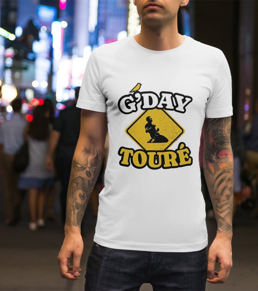 G'Day Toure Yellow Sign Kneeling Silhouette Bird T-Shirt
