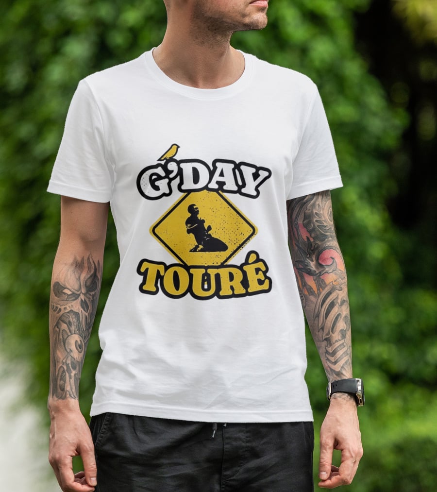 G'Day Toure Yellow Sign Kneeling Silhouette Bird T-Shirt