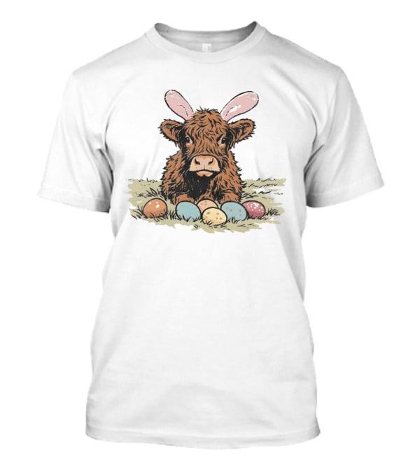 Highland Cow With Easter Eggs And Bunny Ears Easter Day 2026 T-Shirt