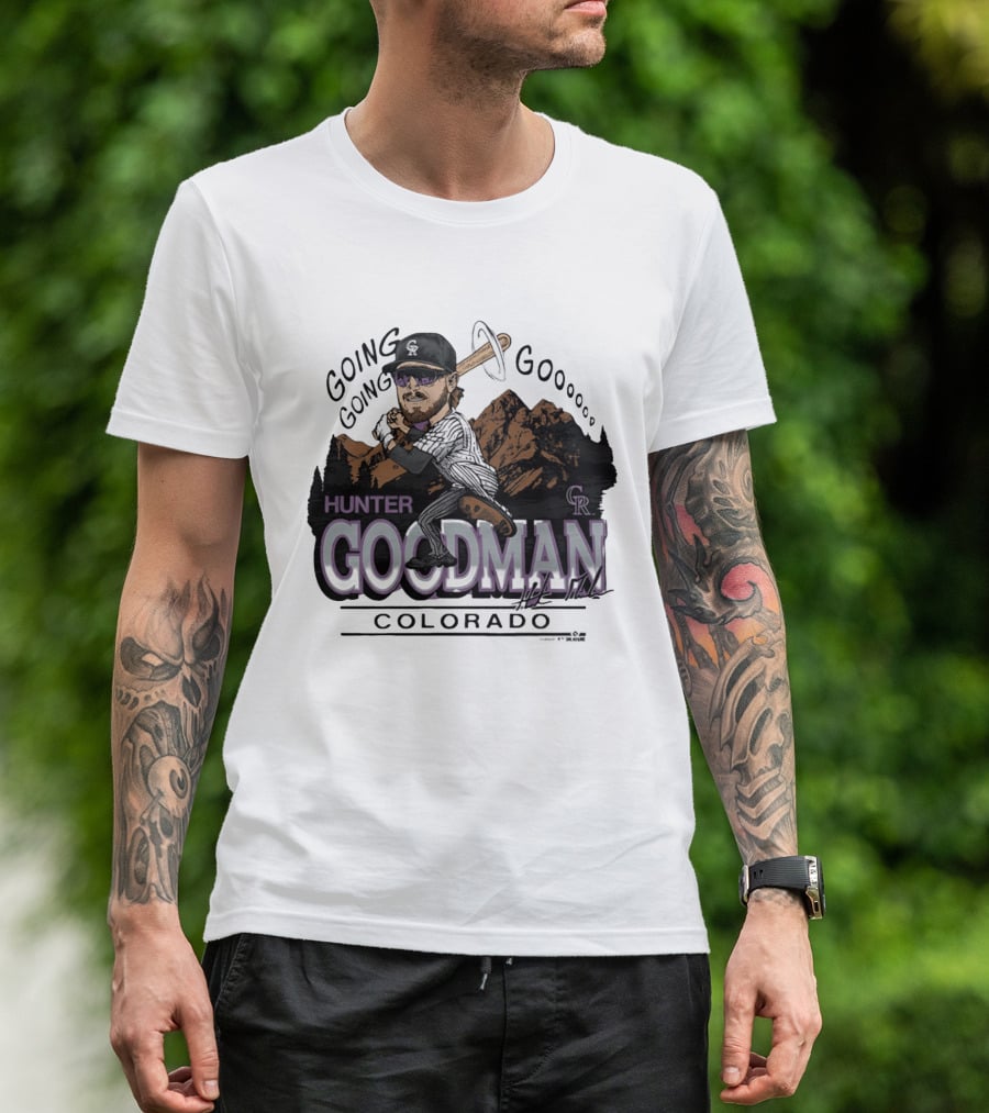 Hunter Goodman Going Going Going Colorado Rockies Caricature T-Shirt