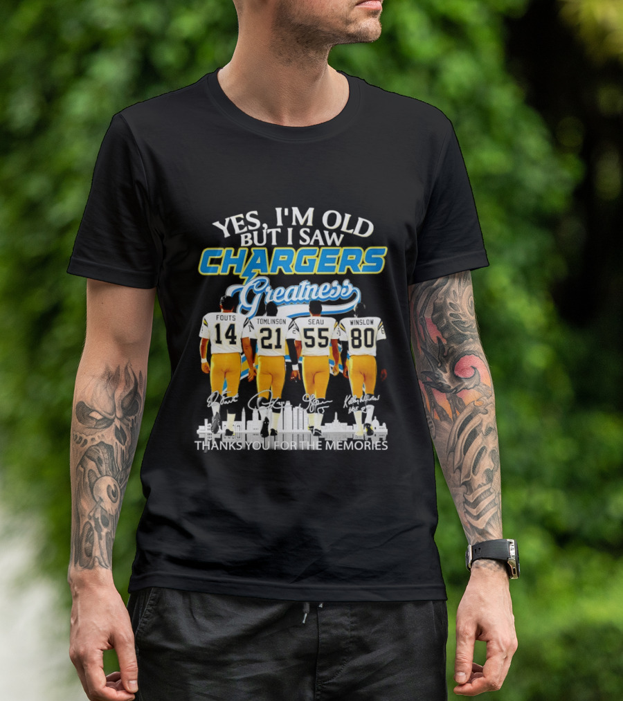 Yes I'm Old But I Saw Chargers Greatness Thank You For The Memories City Skyline T-Shirt