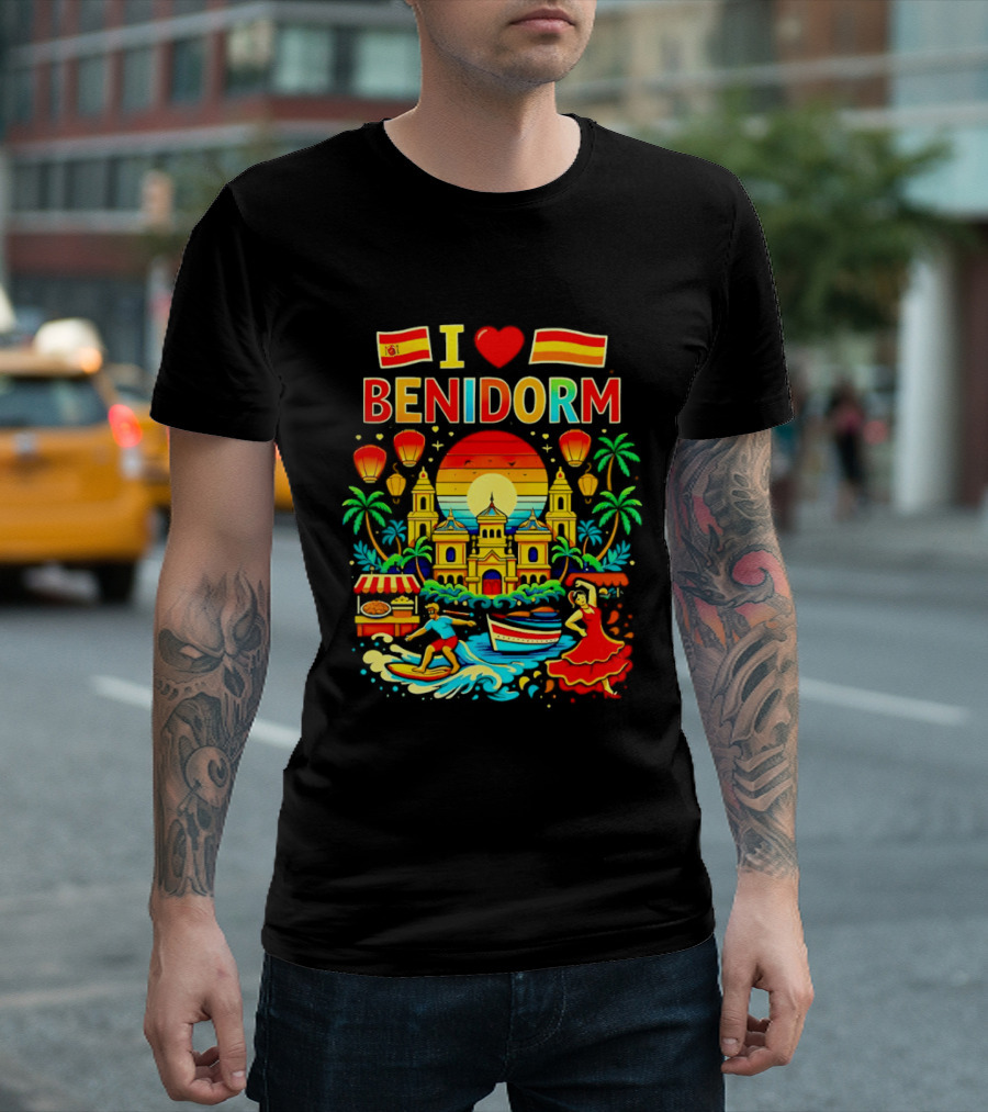 I Love Benidorm Spain Beach And Flamenco Celebration T-Shirt
