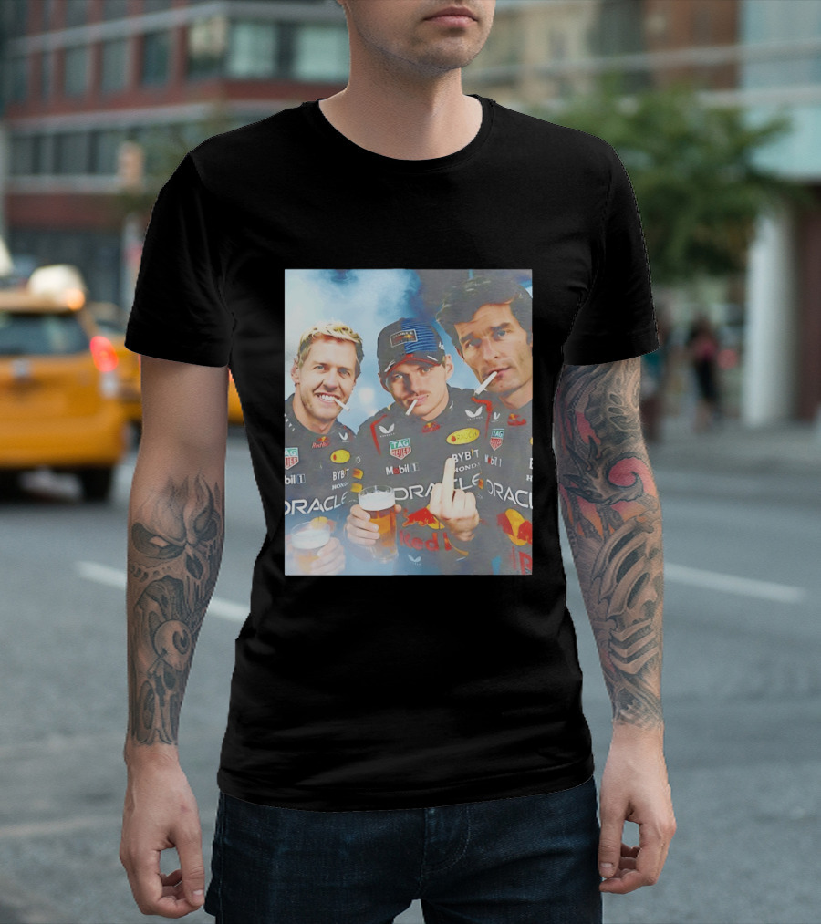 Red Bull Racing Vettel Verstappen Webber Smoking Fun F1 Legends Team Oracle T-Shirt
