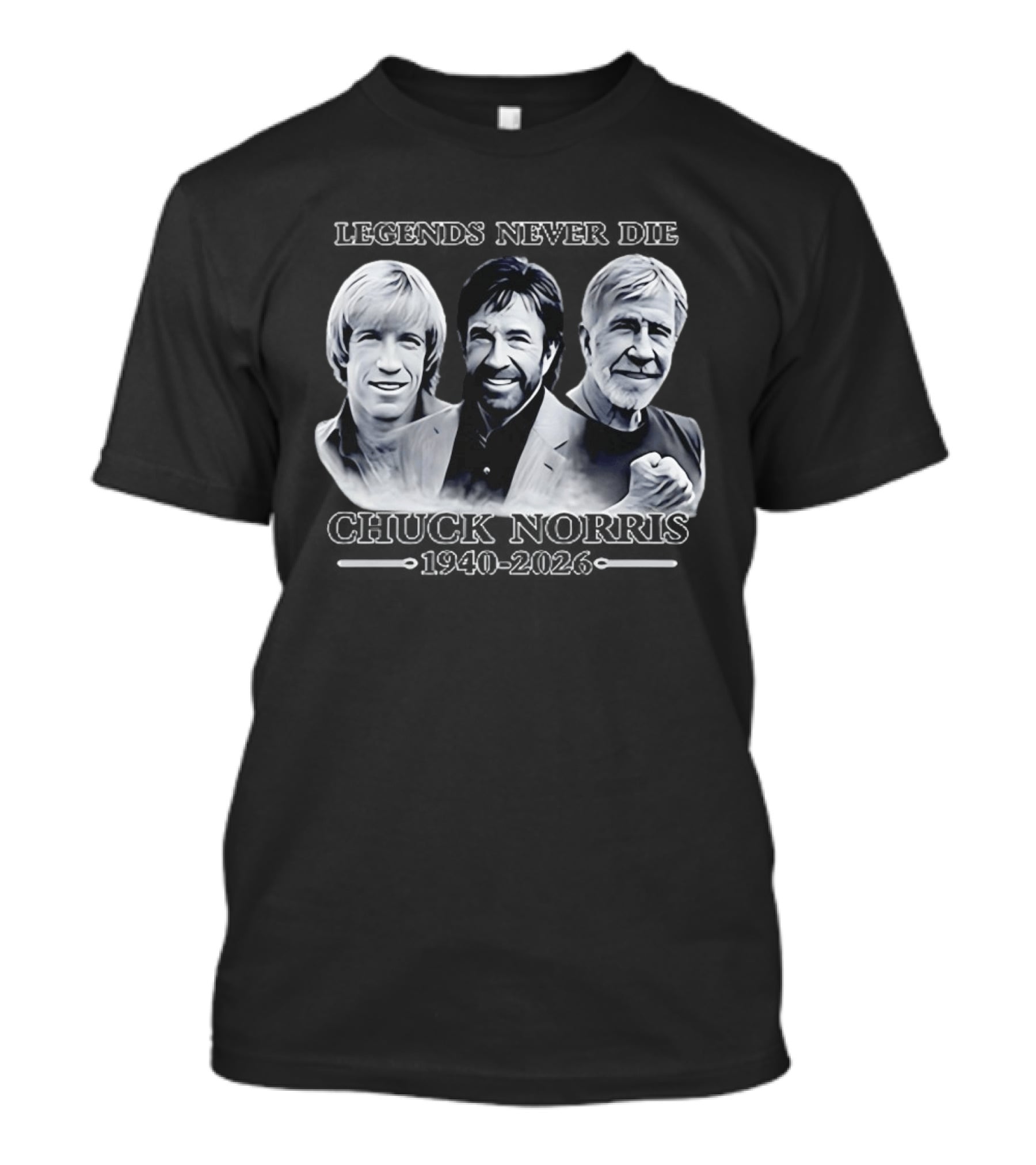 Chuck Norris Legends Never Die 1940 2026 Three Generations Power Strength T-Shirt