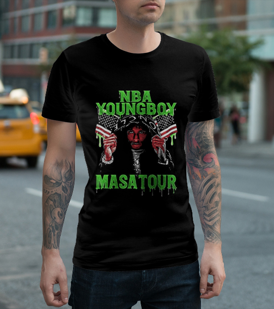 NBA Youngboy Masa Tour Tracklist Green Drip Text With Red Artistic Face T-Shirt