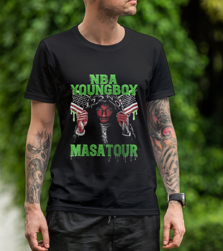 NBA Youngboy Masa Tour Tracklist Green Drip Text With Red Artistic Face T-Shirt