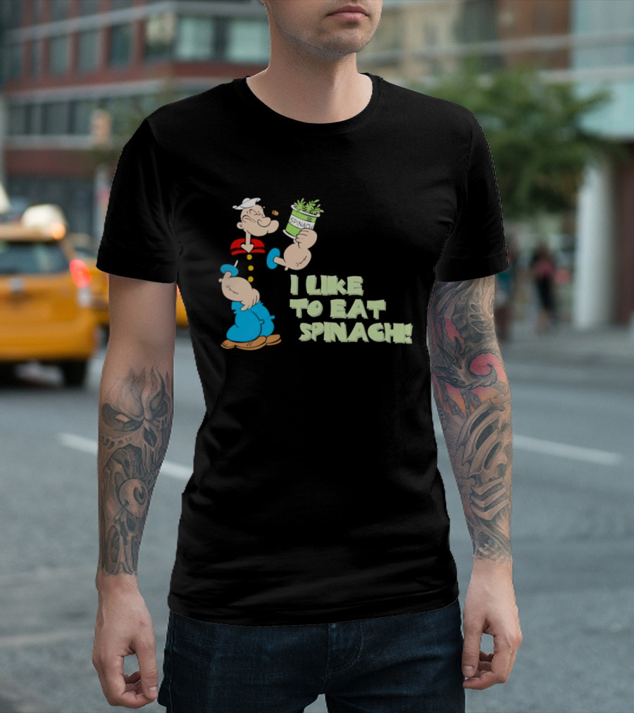 Popeye I Like To Eat Spinach Cartoon Character Eating Vegetables T-Shirt