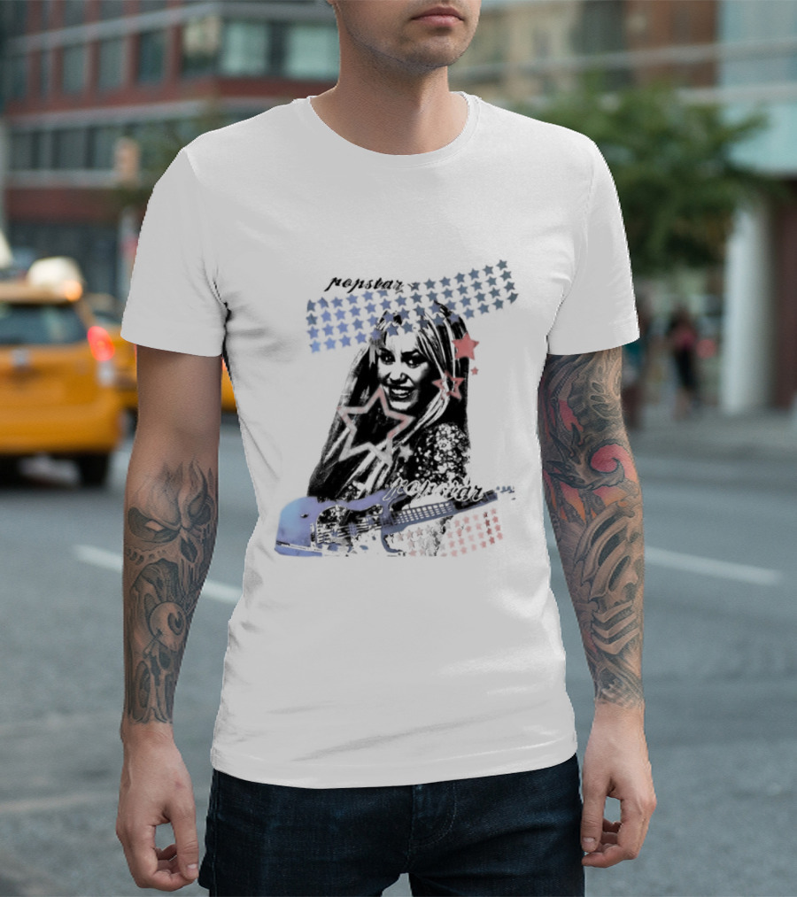 Miley Cyrus Hannah Montana Stars Guitar American Flag T-Shirt