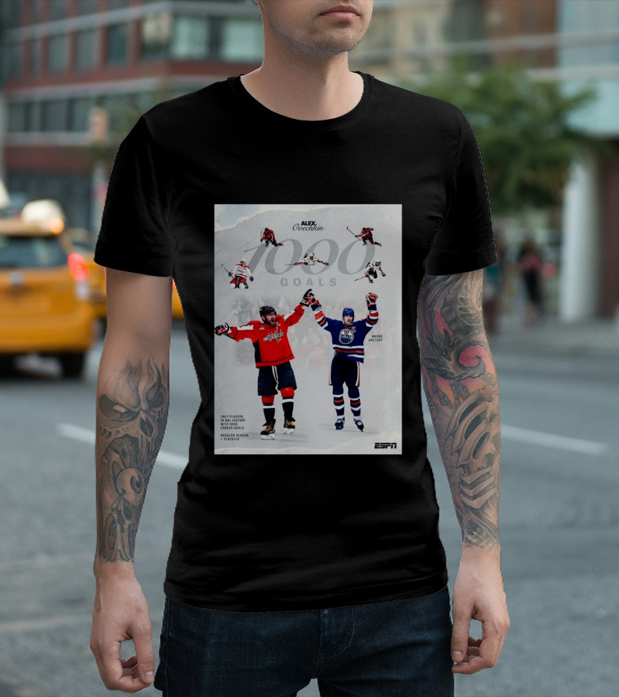 Alex Ovechkin Wayne Gretzky 1000 Goals NHL History ESPN Regular Season Playoffs T-Shirt