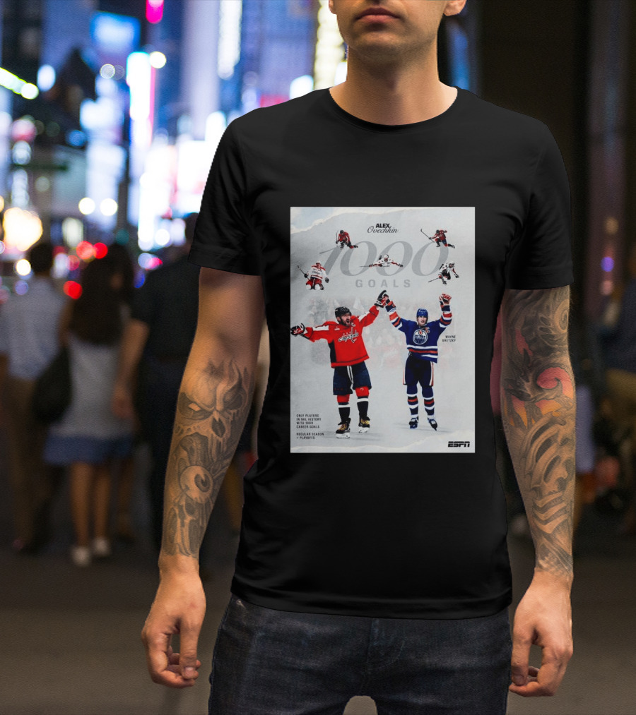 Alex Ovechkin Wayne Gretzky 1000 Goals NHL History ESPN Regular Season Playoffs T-Shirt