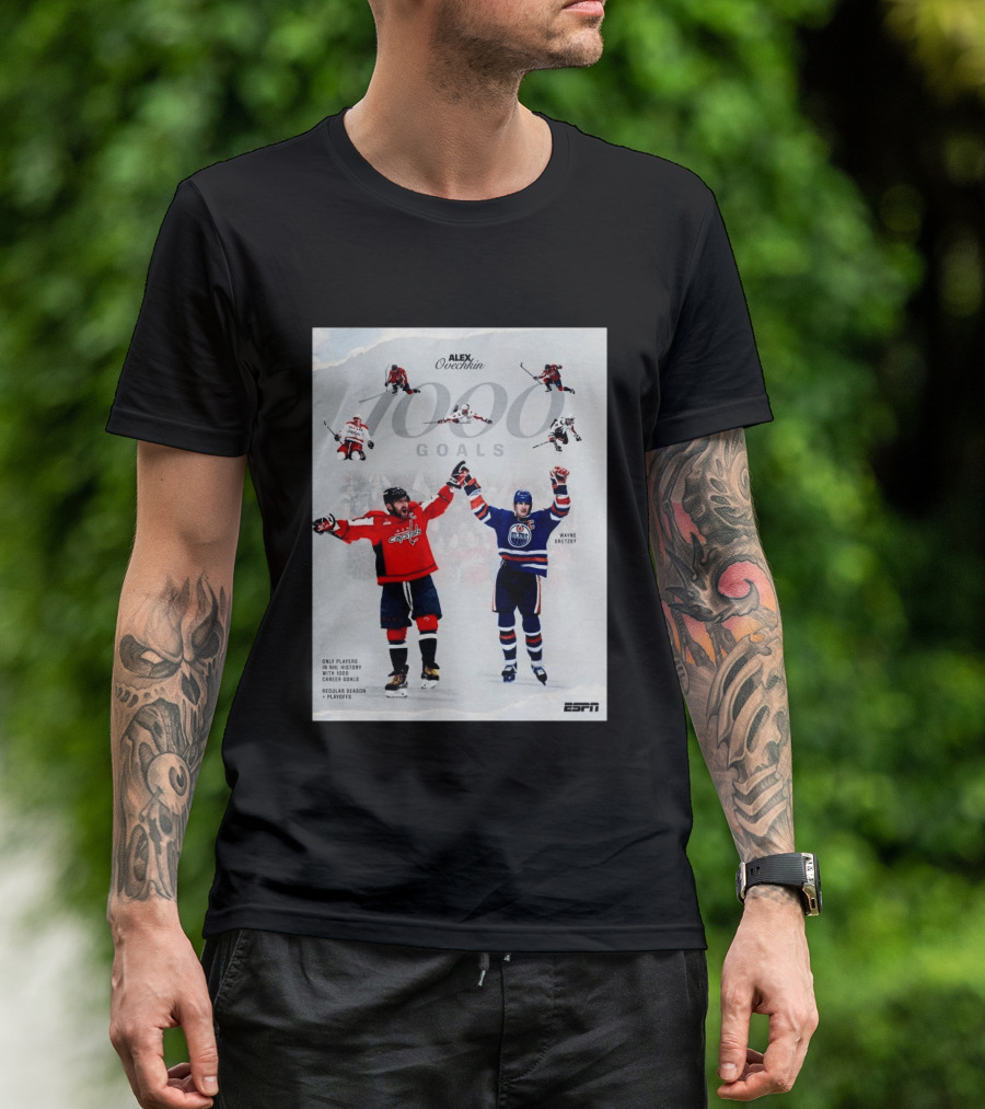 Alex Ovechkin Wayne Gretzky 1000 Goals NHL History ESPN Regular Season Playoffs T-Shirt