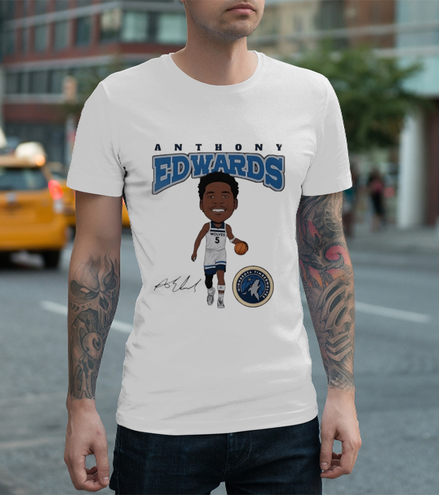 Anthony Edwards Wolves 5 Minnesota Timberwolves Basketball Player T-Shirt