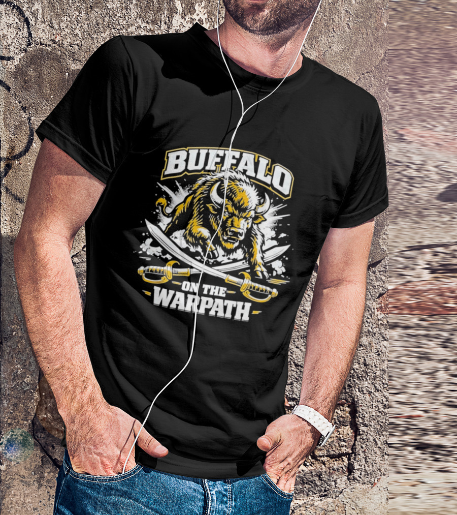 Buffalo On The Warpath Crossed Sabers Fierce Bison Charge T-Shirt